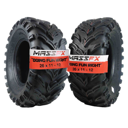 MASSFX 26x11-12 Rear Tires for ATV, UTV, & SxS-6-Ply w/ 1/2" Tread Depth (2-pk)