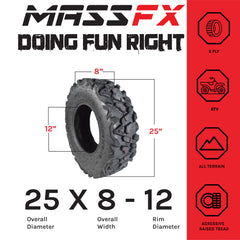 MASSFX 25x8-12 Front & 25x10-12 Rear Tire for ATV, UTV, SXS Vehicles (4pk)