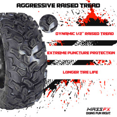 MASSFX 25x8-12 Front & 25x10-12 Rear Tire for ATV, UTV, SXS Vehicles (4pk)