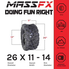 MASSFX ATV TIRES 26X11-14 Single ATV Tire Dual Compound 6-Ply 26X11x14