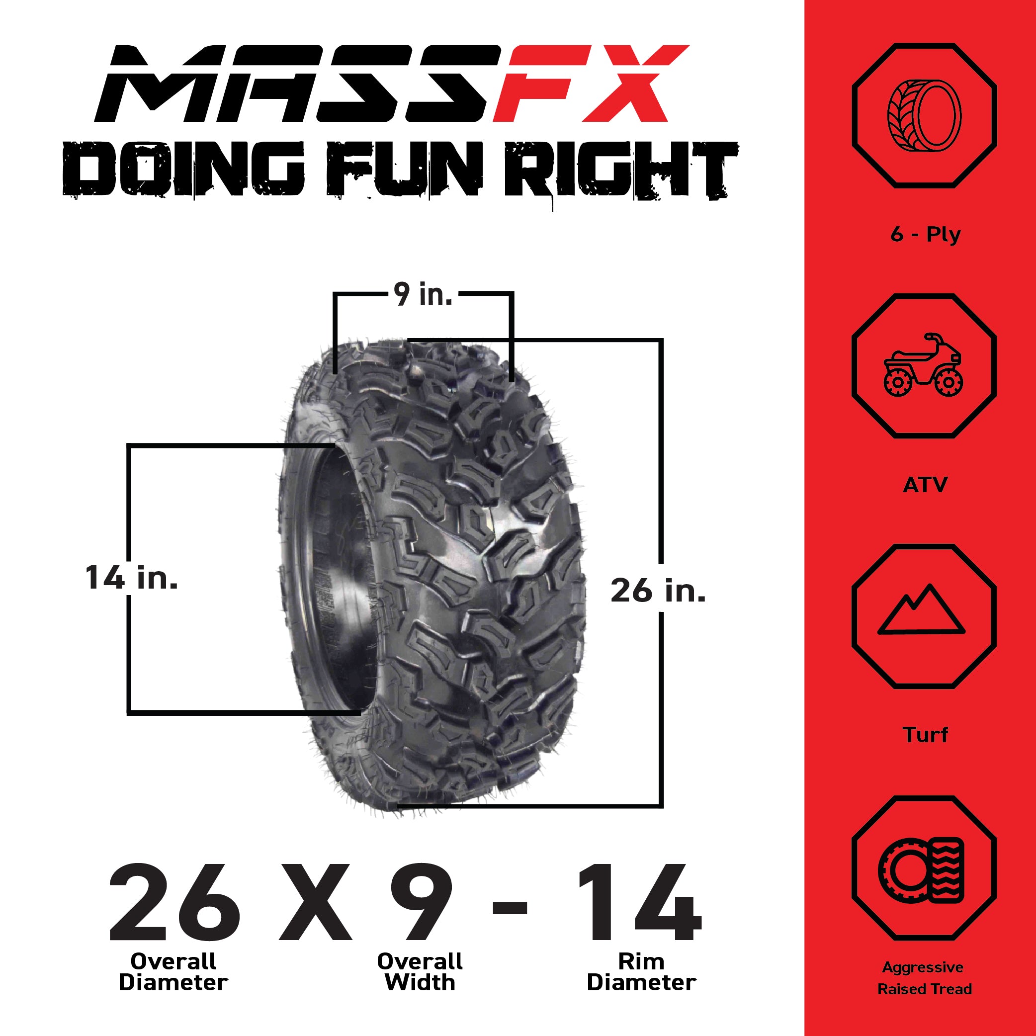 MASSFX SL Off-road Series 26x9-14 Front ATVs UTV and Side by Sides (SxS) Tire