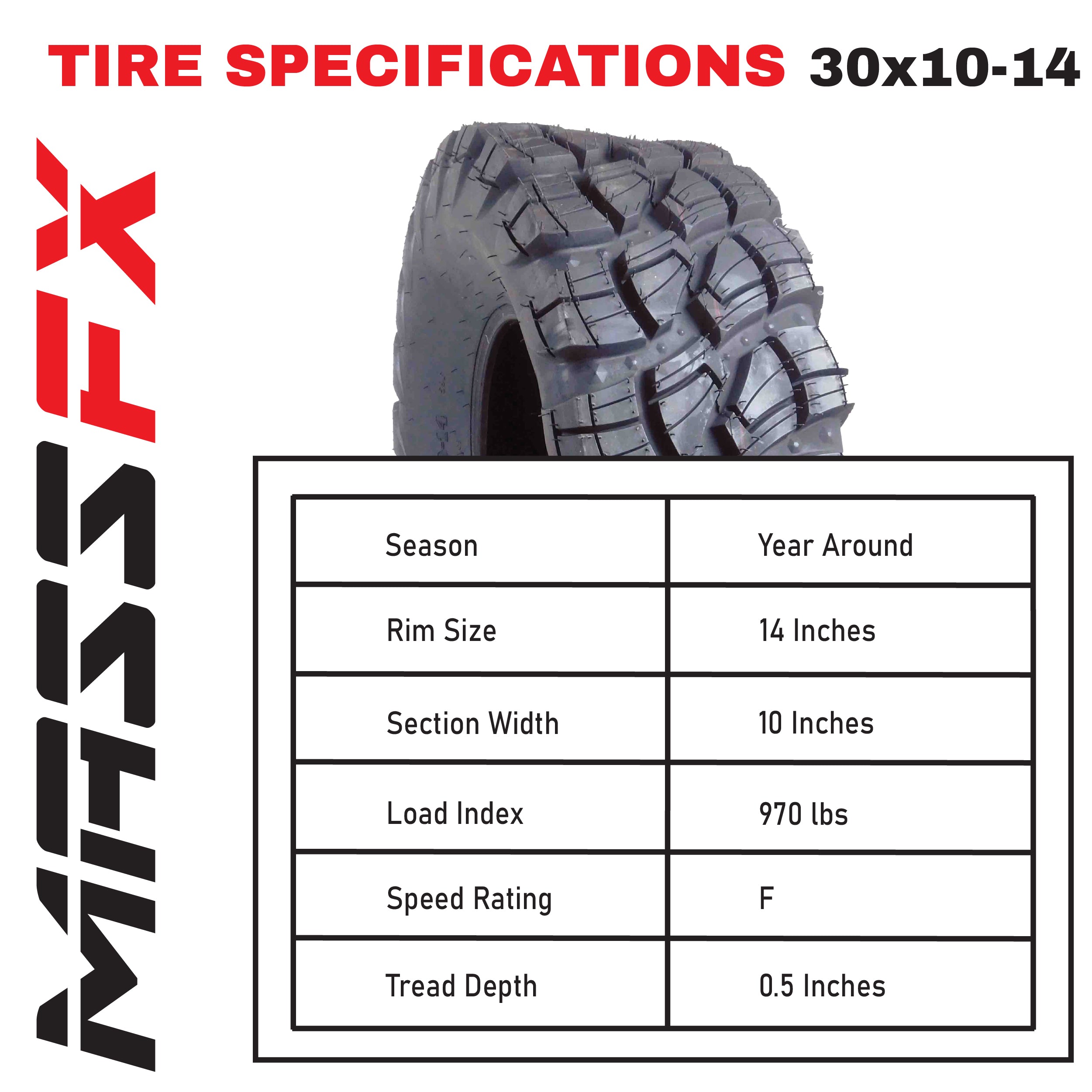 MASSFX VY 30x10-14 Font or Rear ATV, UTV and SXS Tires 8 ply - (2 Pack)