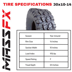 MASSFX VY 30x10-14 Font or Rear ATV, UTV and SXS Tires 8 ply - (2 Pack)