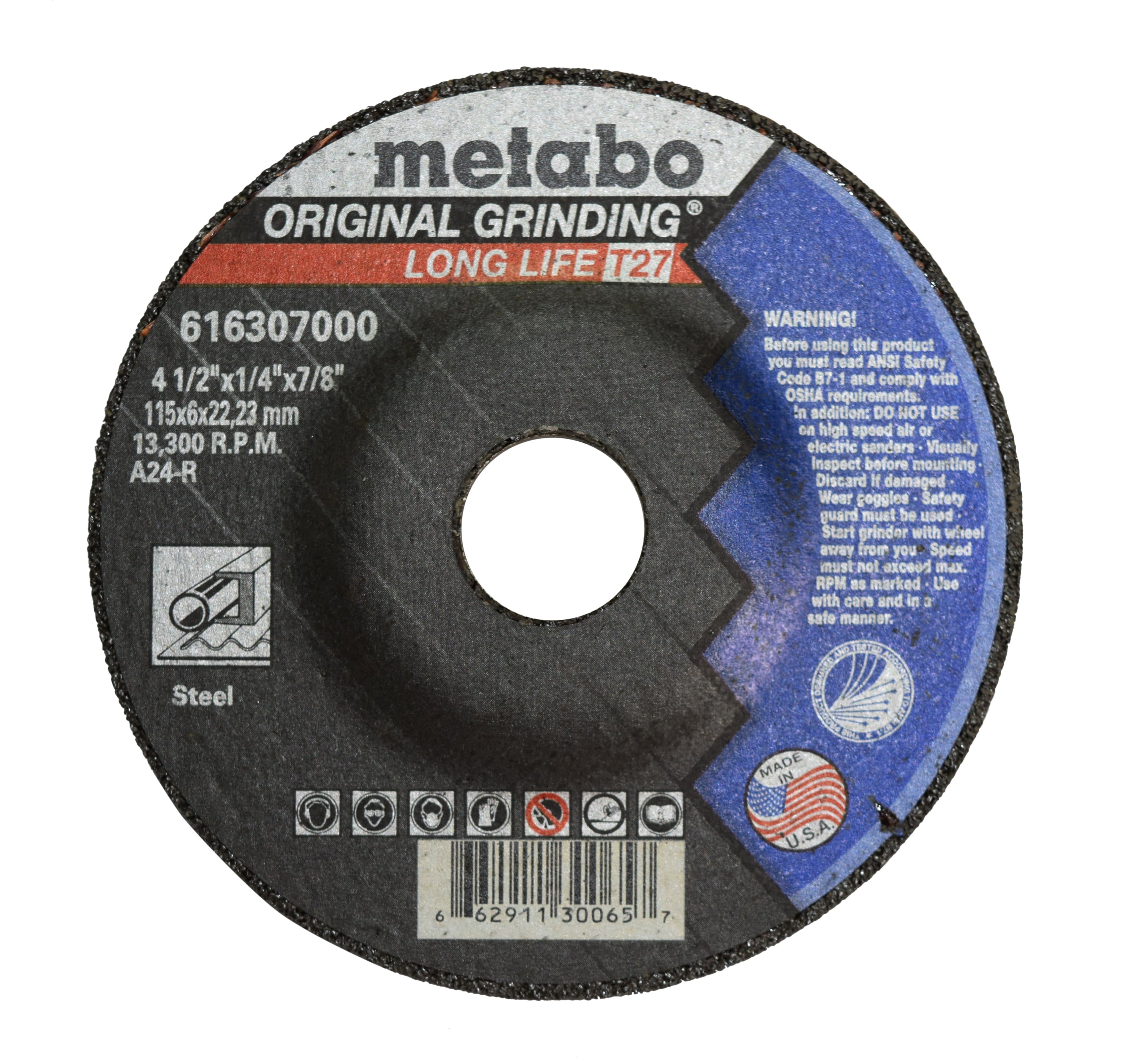 Metabo Grinding Wheels 616307000 4-1/2" x 1/4" A24R Type 27
