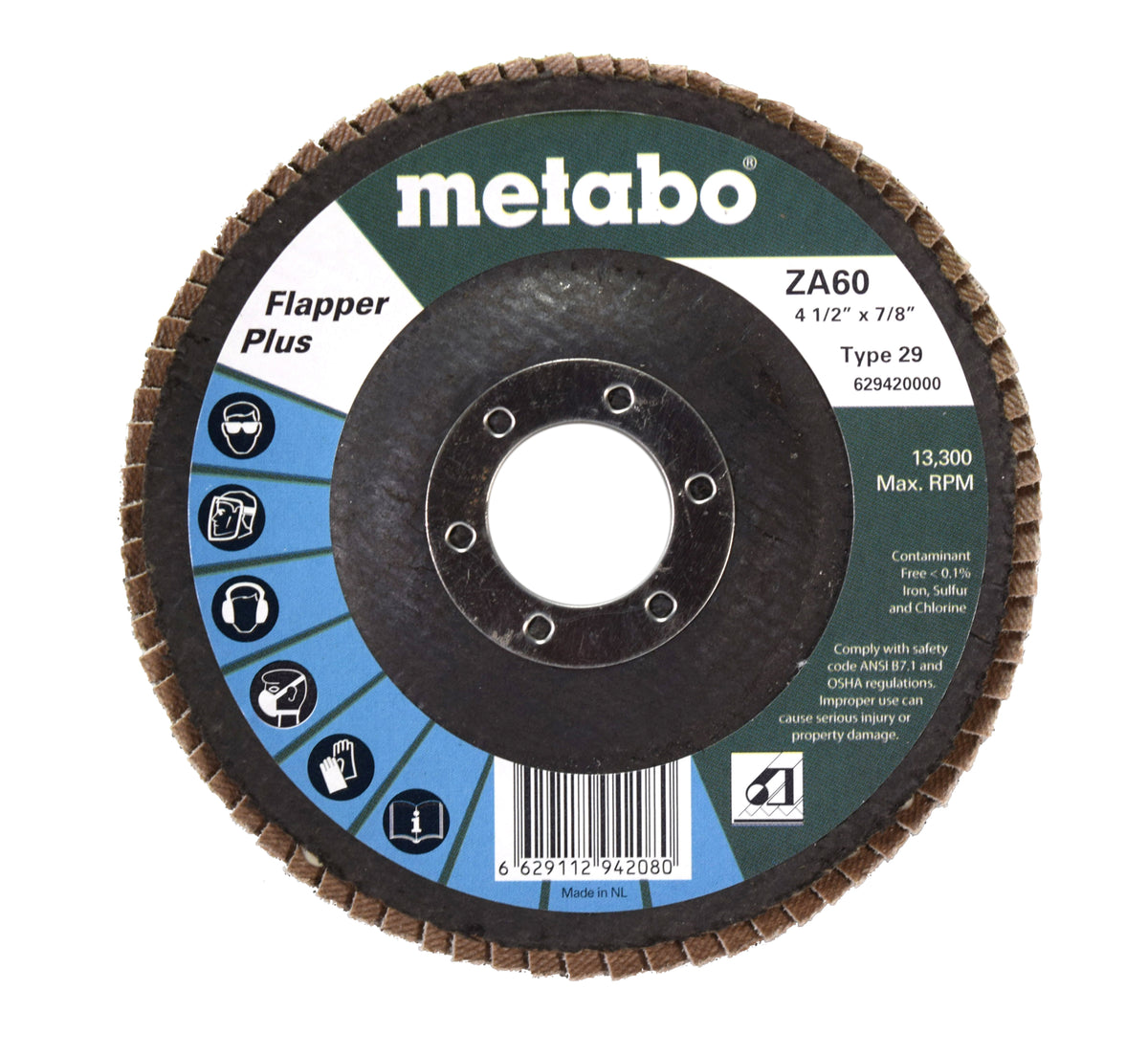 Metabo 629420000 4-1/2" Flapper Plus 60 7/8 T29 Fiberglass Flap Disc