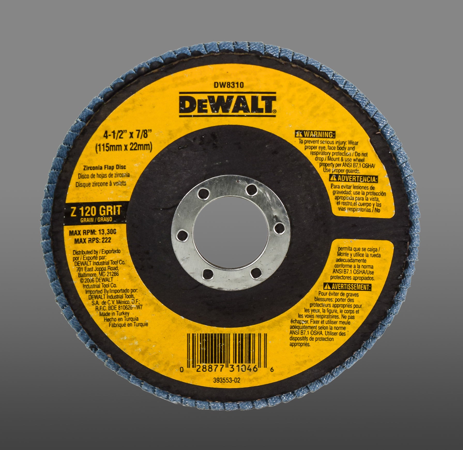 DeWalt 120g Type 29 High Performance Flap Disc, 4-1/2 in. x 7/8 in