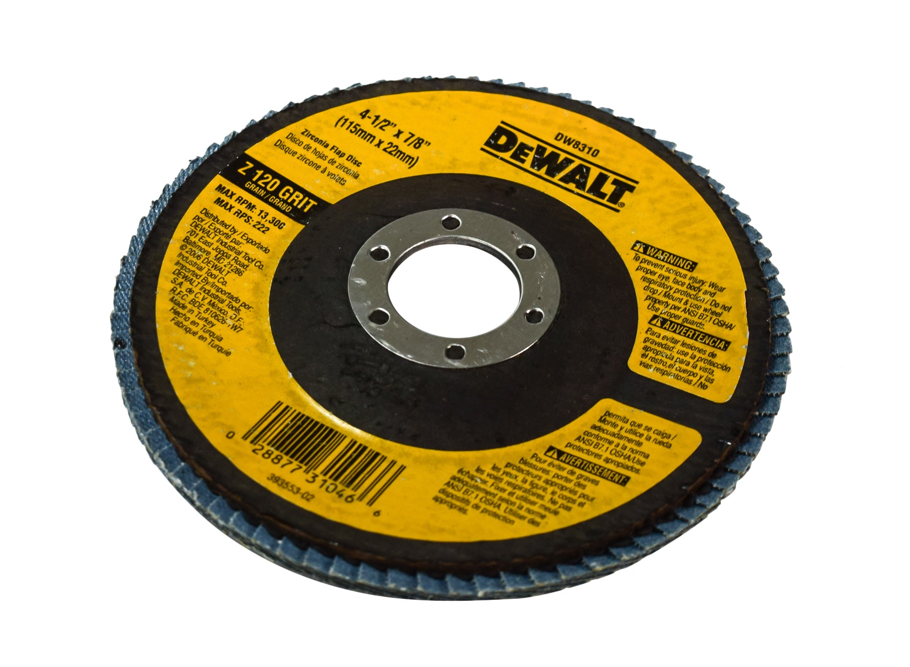 DeWalt 120g Type 29 High Performance Flap Disc, 4-1/2 in. x 7/8 in