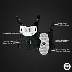 Atlas Charger PeeWee White -A1010-00-000 CE Certified Compatible Chest Protector with Wrap-Around Design for Young Riders in Motocross, BMX, and Extreme Sports