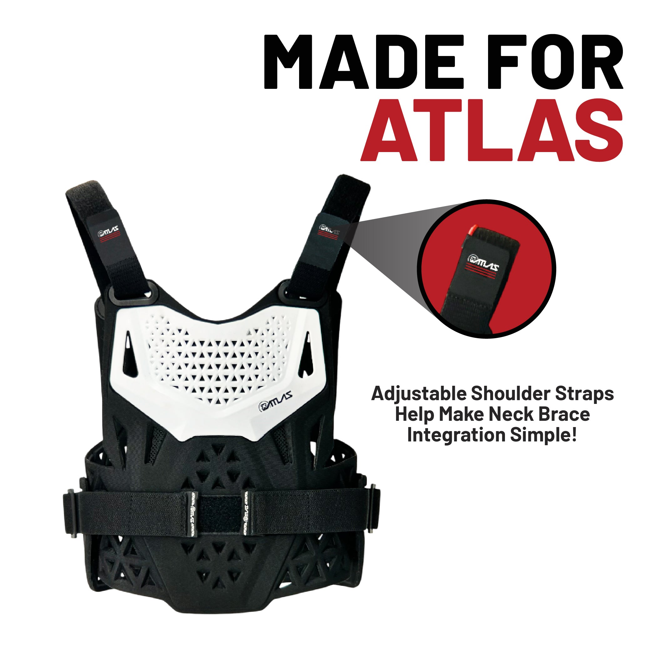 Atlas Charger PeeWee White -A1010-00-000 CE Certified Compatible Chest Protector with Wrap-Around Design for Young Riders in Motocross, BMX, and Extreme Sports