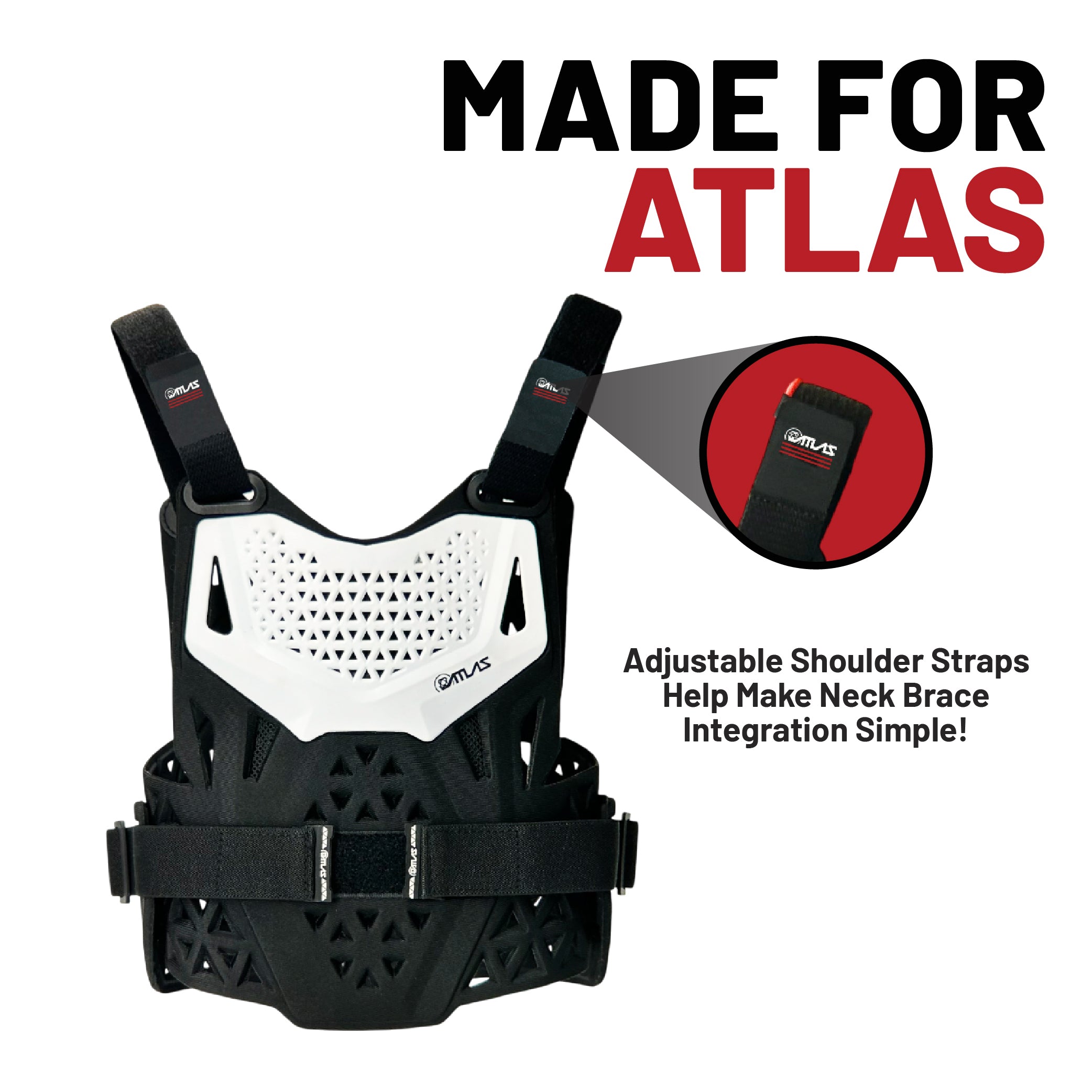 Atlas Charger PeeWee White -A1011-00-000 CE Level 1 Certified Chest Protector with Wrap-Around Design for Young Riders in Motocross, BMX, and Extreme Sports