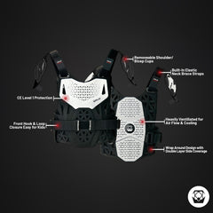 Atlas Charger PeeWee White A1021-00-000 Chest Protector w/ Shoulder Coverage Motocross – CE Level 1 Certified Protection Gear, Lightweight, Upper Body Armor for Youth BMX Riders