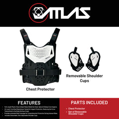 Atlas Charger PeeWee White A1021-00-000 Chest Protector w/ Shoulder Coverage Motocross – CE Level 1 Certified Protection Gear, Lightweight, Upper Body Armor for Youth BMX Riders