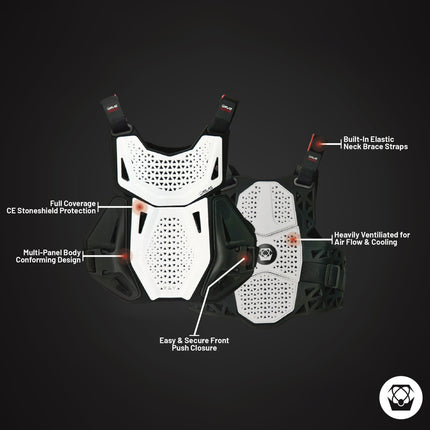 Atlas Charger Youth White Chest Protector (A1030-00-000)  CE Stoneshield Certified, Lightweight Youth Motocross & BMX Gear with Full Chest, Back, and Side Protection
