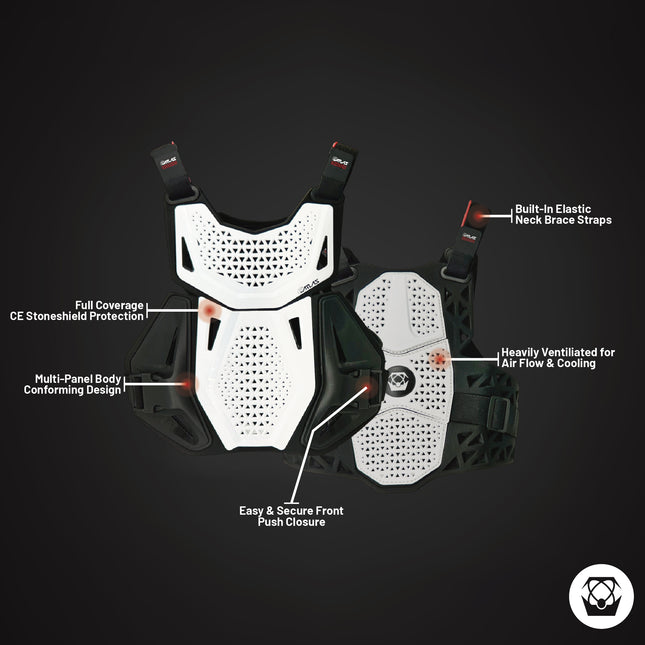 Atlas Charger Youth White Chest Protector (A1030-00-000)  CE Stoneshield Certified, Lightweight Youth Motocross & BMX Gear with Full Chest, Back, and Side Protection