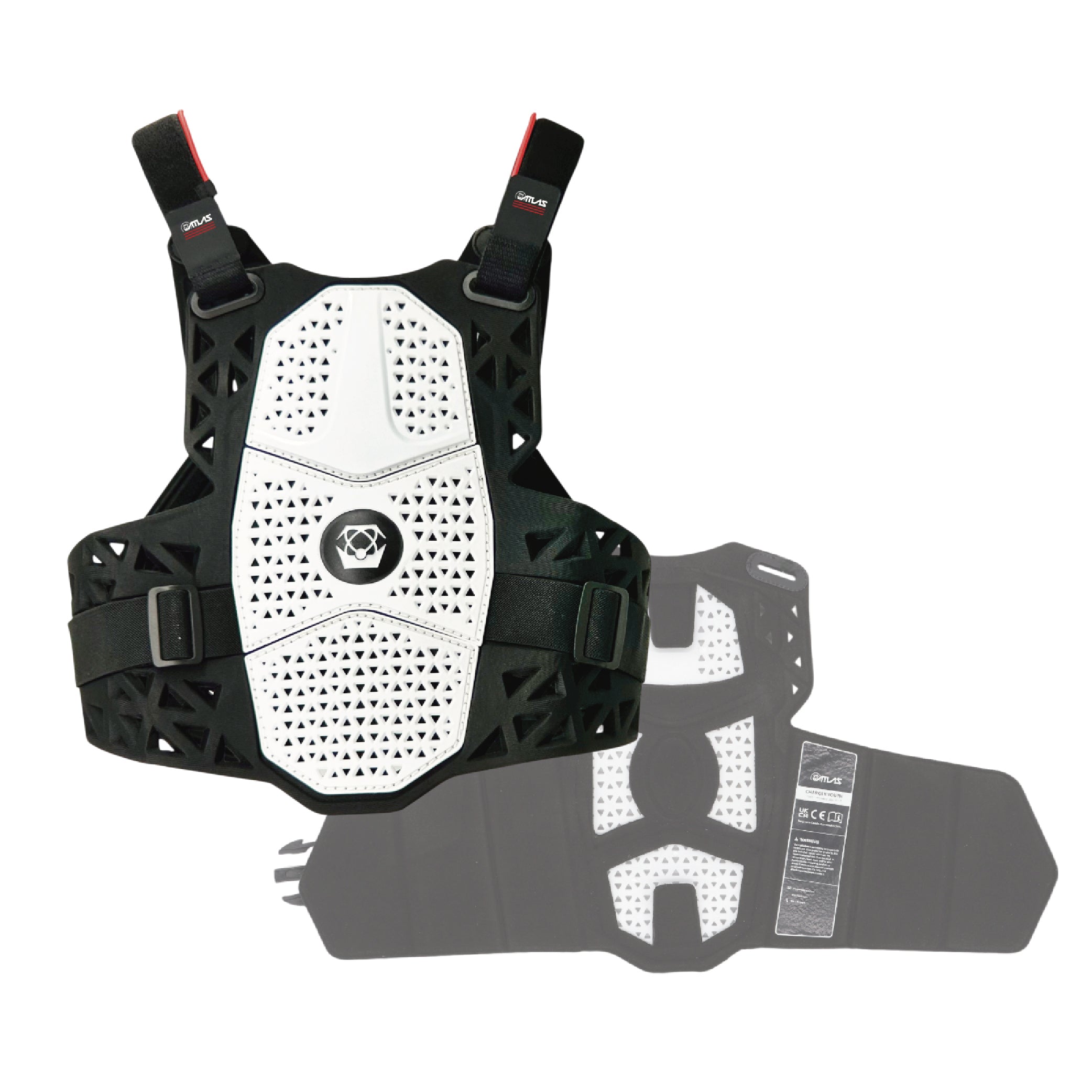 Atlas Charger Youth White Chest Protector (A1030-00-000)  CE Stoneshield Certified, Lightweight Youth Motocross & BMX Gear with Full Chest, Back, and Side Protection