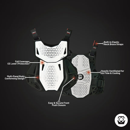 Atlas Charger Youth White Chest Protector (A1031-00-000) CE Level 1 Certified, Lightweight Motocross & BMX Youth Gear with Full Chest, Back, and Side Protection