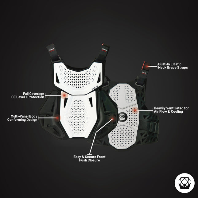 Atlas Charger Youth White Chest Protector (A1031-00-000) CE Level 1 Certified, Lightweight Motocross & BMX Youth Gear with Full Chest, Back, and Side Protection