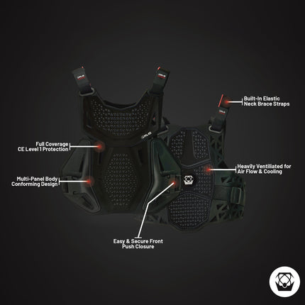 Atlas Charger Youth Black Chest Protector (A1031-01-000) CE Level 1 Certified, Lightweight Motocross & BMX Youth Gear with Full Chest, Back, and Side Protection