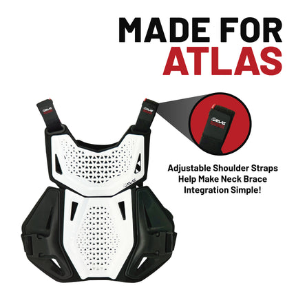 Atlas Charger Youth White Chest Protector ( A1041-00-000) with CE Level 1 Certified Pads and Shoulder Guards, Premium Youth Motocross Gear, Full Side Coverage