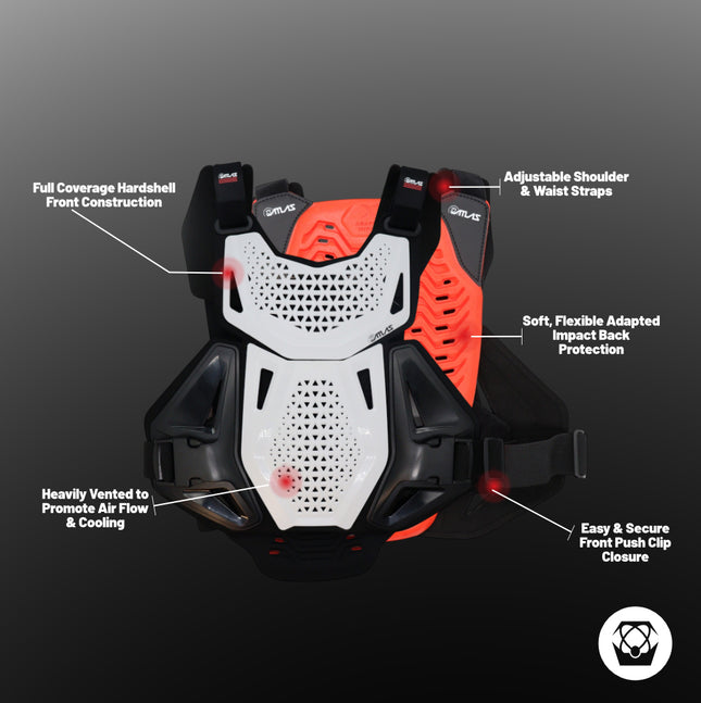 Atlas Charger Youth Hybrid Ai Chest & Back Protector - White - Adapted Impact Ai Technology Roost Guard - CE level 2: EN 1621-3 level 2 chest / EN 1621-2 Level 2 back - Youth MX Off-Road Body Armor