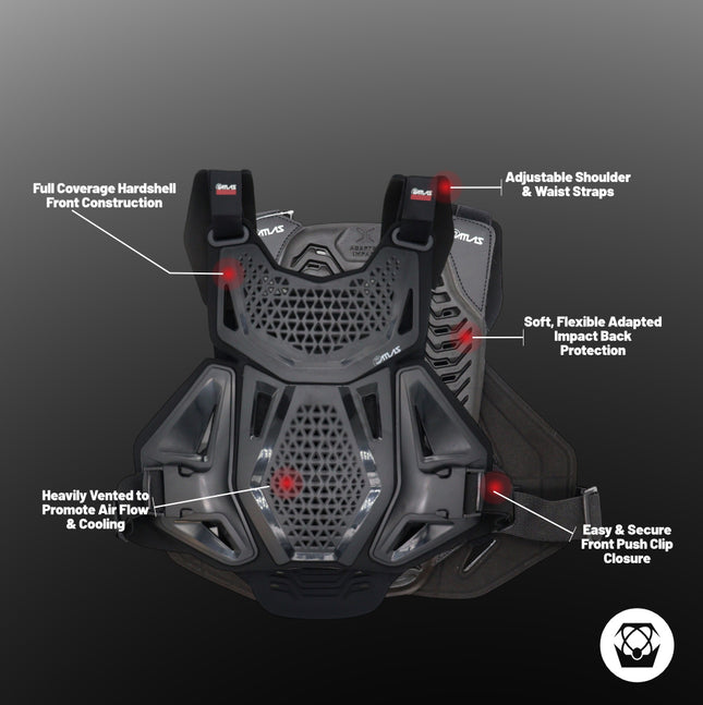Atlas Charger Youth Hybrid Ai Chest & Back Protector - Black - Adapted Impact Ai Technology Roost Guard - CE level 2: EN 1621-3 level 2 chest / EN 1621-2 Level 2 back - Youth MX Off-Road Body Armor