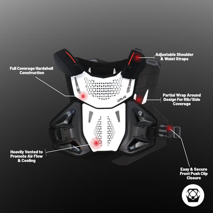 Atlas Defender 2.0 Chest & Back Protector - White S/M - Multi-Panel Hardshell Roost Guard - CE Stoneshield EN 14021 - MX Dirt Bike Off-Road Body Armor