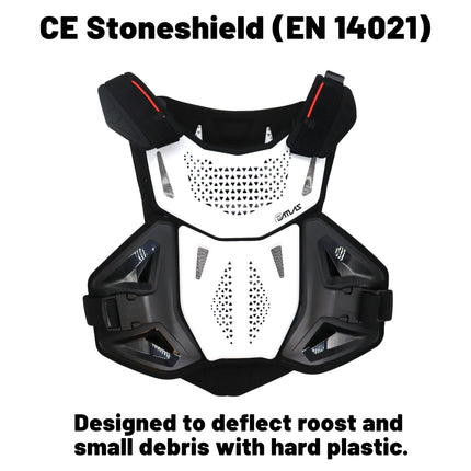 Atlas Defender 2.0 Chest & Back Protector - White S/M - Multi-Panel Hardshell Roost Guard - CE Stoneshield EN 14021 - MX Dirt Bike Off-Road Body Armor