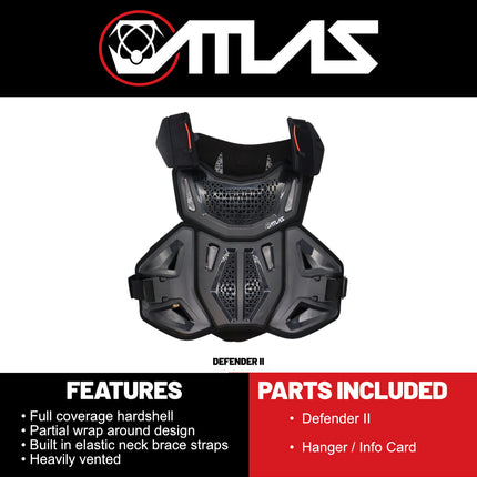 Atlas Defender 2.0 Chest & Back Protector - black S/M - Multi-Panel Hardshell Roost Guard - CE Stoneshield EN 14021 - MX Dirt Bike Off-Road Body Armor