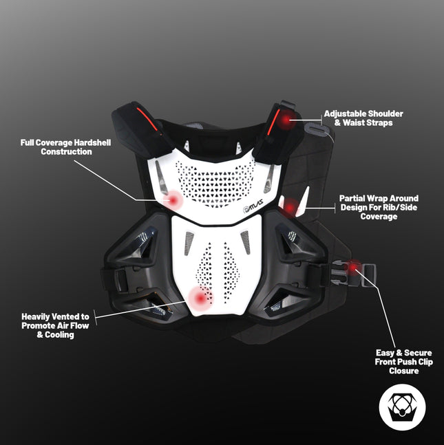 Atlas Defender 2.0 Chest & Back Protector - White L/XL - Multi-Panel Hardshell Roost Guard - CE EN 1621-3 Level 1 Chest / EN 1621-2 Level 1 Back - MX Dirt Bike Off-Road Body Armor