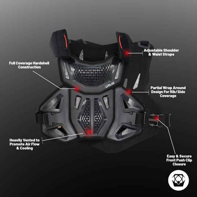 Atlas Defender 2.0 Chest & Back Protector - Black S/M - Multi-Panel Hardshell Roost Guard - CE EN 1621-3 Level 1 Chest / EN 1621-2 Level 1 Back - MX Dirt Bike Off-Road Body Armor