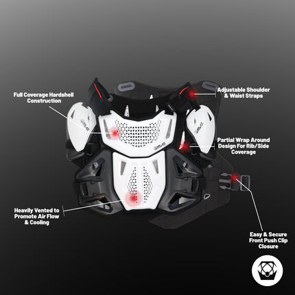 Atlas Defender 2.0 Chest & Back Protector Plus Shoulders - White L/XL - Multi-Panel Hardshell Roost Guard - CE Stoneshield EN 14021 - MX Off-Road Body Armor