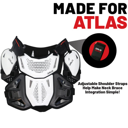 Atlas Defender 2.0 Chest & Back Protector Plus Shoulders - White L/XL - Multi-Panel Hardshell Roost Guard - CE Stoneshield EN 14021 - MX Off-Road Body Armor