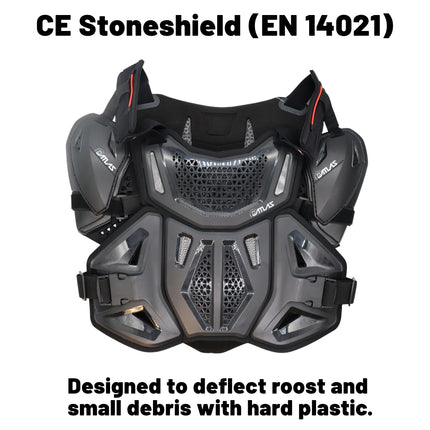 Atlas Defender 2.0 Chest & Back Protector Plus Shoulders - Black S/M - Multi-Panel Hardshell Roost Guard - CE Stoneshield EN 14021 - MX Off-Road Body Armor