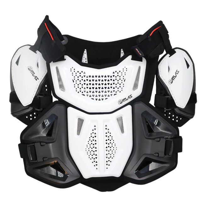 Atlas Defender 2.0 Chest & Back Protector Plus Shoulders - White S/M - Multi-Panel Hardshell Roost Guard - CE EN 1621-3 Level 1 Chest / EN 1621-2 Level 1 Back - MX Off-Road Body Armor