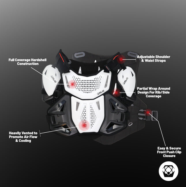 Atlas Defender 2.0 Chest & Back Protector Plus Shoulders - White S/M - Multi-Panel Hardshell Roost Guard - CE EN 1621-3 Level 1 Chest / EN 1621-2 Level 1 Back - MX Off-Road Body Armor