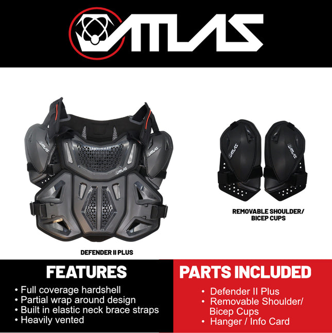 Atlas Defender 2.0 Chest & Back Protector Plus Shoulders - Black S/M - Multi-Panel Hardshell Roost Guard - CE EN 1621-3 Level 1 Chest / EN 1621-2 Level 1 Back - MX Off-Road Body Armor