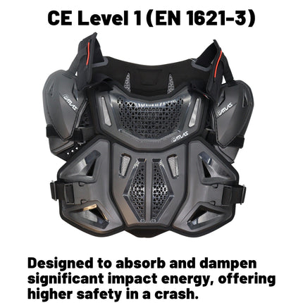 Atlas Defender 2.0 Chest & Back Protector Plus Shoulders - Black S/M - Multi-Panel Hardshell Roost Guard - CE EN 1621-3 Level 1 Chest / EN 1621-2 Level 1 Back - MX Off-Road Body Armor