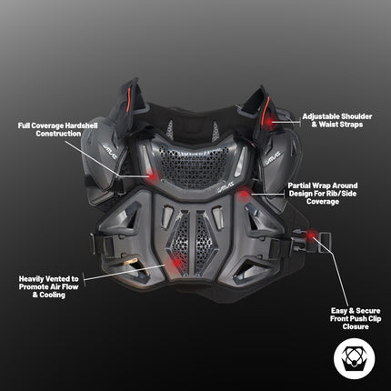 Atlas Defender 2.0 Chest & Back Protector Plus Shoulders - Black L/XL - Multi-Panel Hardshell Roost Guard - CE EN 1621-3 Level 1 Chest / EN 1621-2 Level 1 Back - MX Off-Road Body Armor