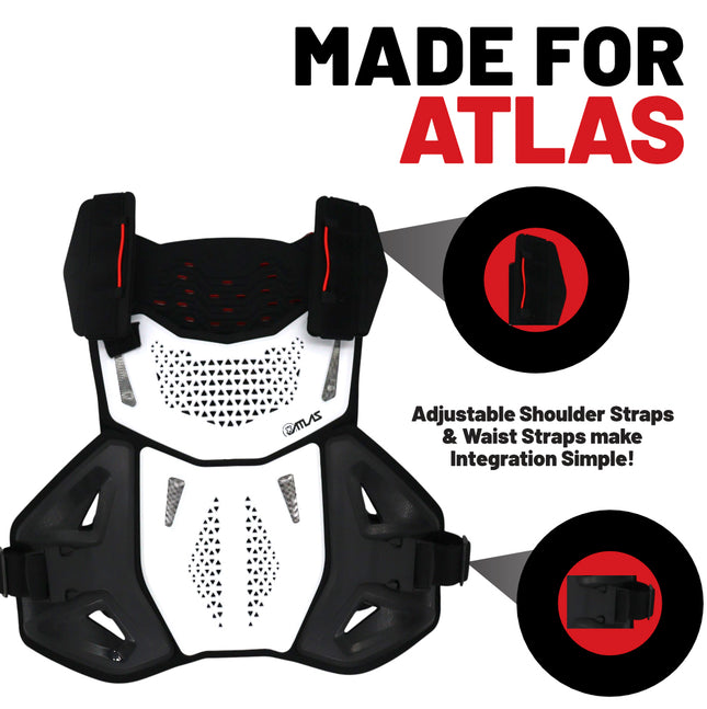 Atlas Defender Hybrid Ai Chest & Back Protector - White L/XL - Adapted Impact Ai Technology Roost Guard - CE EN 1621-3 Level 1 Chest / EN 1621-2 Level 2 Back - MX Dirt Bike Off-Road Body Armor