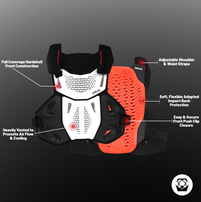Atlas Defender Hybrid Ai Chest & Back Protector - White S/M - Adapted Impact Ai Technology Roost Guard - CE EN 1621-3 Level 2 Chest / EN 1621-2 Level 2 Back - MX Dirt Bike Off-Road Body Armor