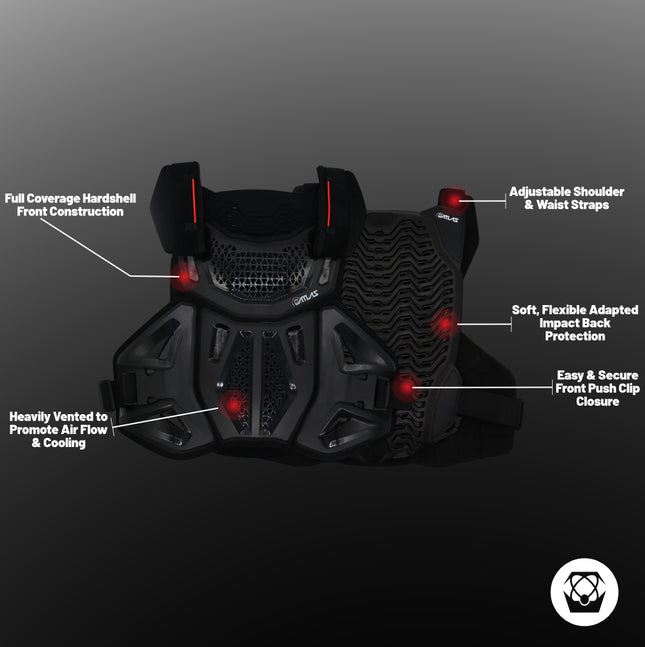 Atlas Defender Hybrid Ai Chest & Back Protector - Black L/XL - Adapted Impact Ai Technology Roost Guard - CE EN 1621-3 Level 2 Chest / EN 1621-2 Level 2 Back - MX Dirt Bike Off-Road Body Armor