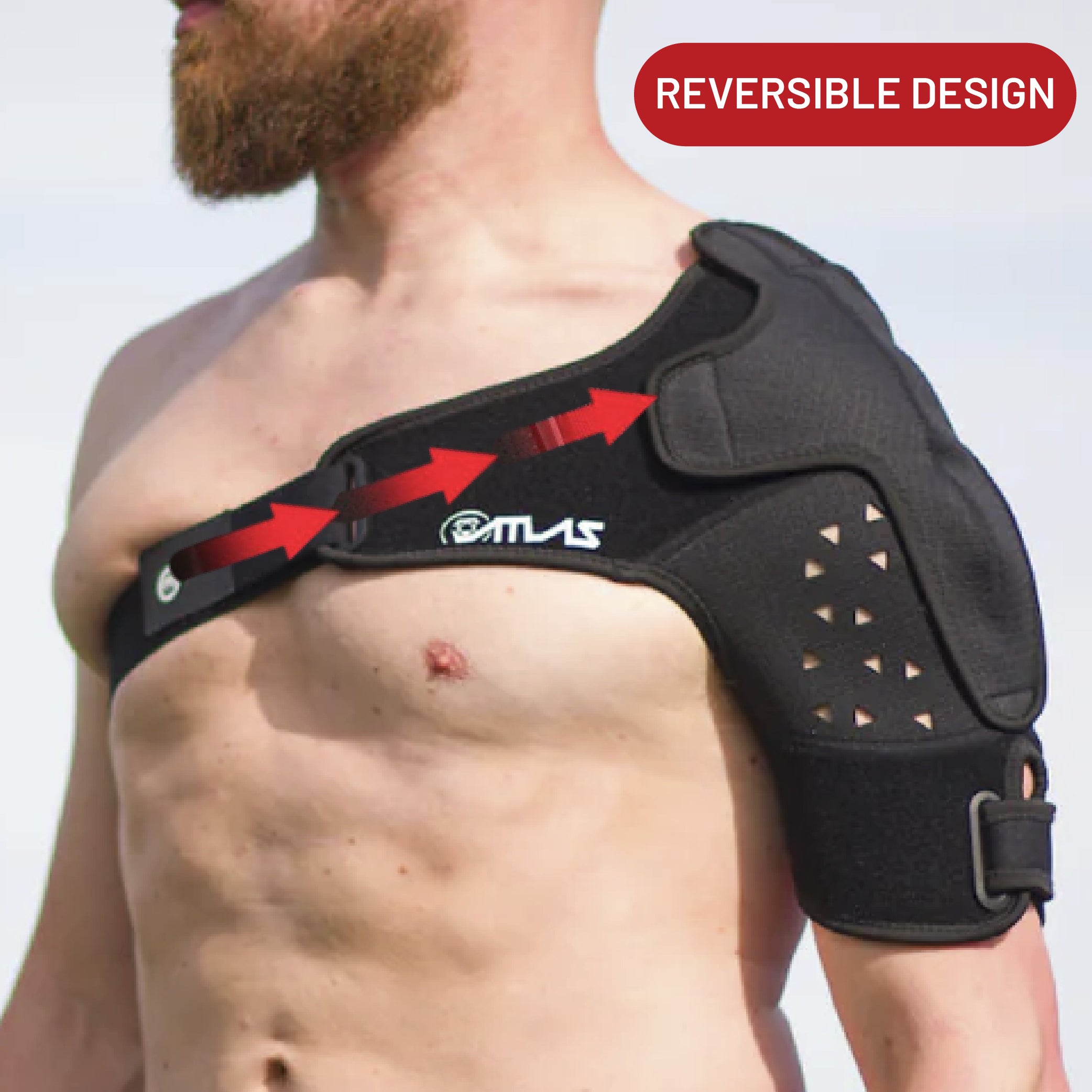 Atlas (A2050-01-010) Shoulder Brace Black, SM/MD, CE Certified, Reversible Design for Left or Right Shoulder, Adjustable Support for Sports and Injury Recovery