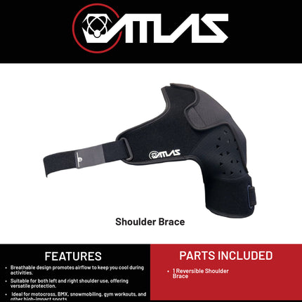Atlas Shoulder Brace Black, LG/XL, (A2050-01-020) CE Certified, Reversible Design for Left or Right Shoulder, Adjustable Support for Sports and Injury Recovery