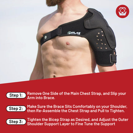 Atlas Shoulder Brace Black, LG/XL, (A2050-01-020) CE Certified, Reversible Design for Left or Right Shoulder, Adjustable Support for Sports and Injury Recovery