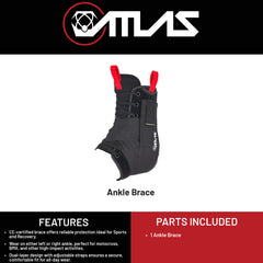 Atlas A2060-01-020 Ankle Brace Black, LG/XL, CE Certified, Reversible Design for Left or Right Ankle, Adjustable Support for Sports and Injury Recovery