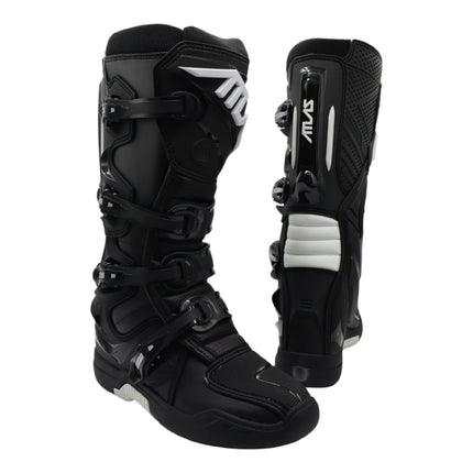Atlas Brace Traction Motocross Boots (Adult - Size: 8) with Mud Gaiter, 4-Buckle Closure, & Memory Foam Padding for Use In: Enduro Racing, Powersports, & Motocross (Black)