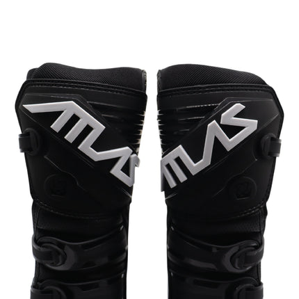 Atlas Brace Traction Motocross Boots (Adult - Size: 8) with Mud Gaiter, 4-Buckle Closure, & Memory Foam Padding for Use In: Enduro Racing, Powersports, & Motocross (Black)