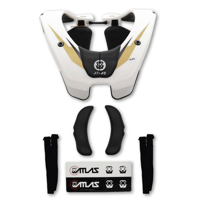 Atlas Air Anti-Compression Sport Neck Brace (Adult - Small) for Use In: Powersports, Offroad Racing, Motocross, Mountain Biking, BMX, Snowmobiling, Snowboarding (White/Gold)