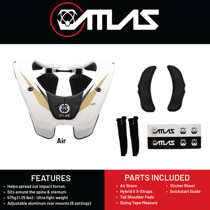 Atlas Air Anti-Compression Sport Neck Brace (Adult - Medium) for Use In: Powersports, Offroad Racing, Motocross, Mountain Biking, BMX, Snowmobiling, Snowboarding (White/Gold)