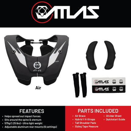 Atlas Air Anti-Compression Sport Neck Brace (Adult - Large) for Use In: Powersports, Offroad Racing, Motocross, Mountain Biking, BMX, Snowmobiling, Snowboarding (Black/Chrome)